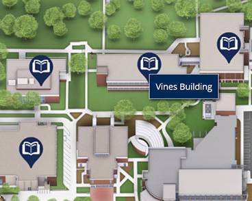 Campus map showing the location of Vines Building