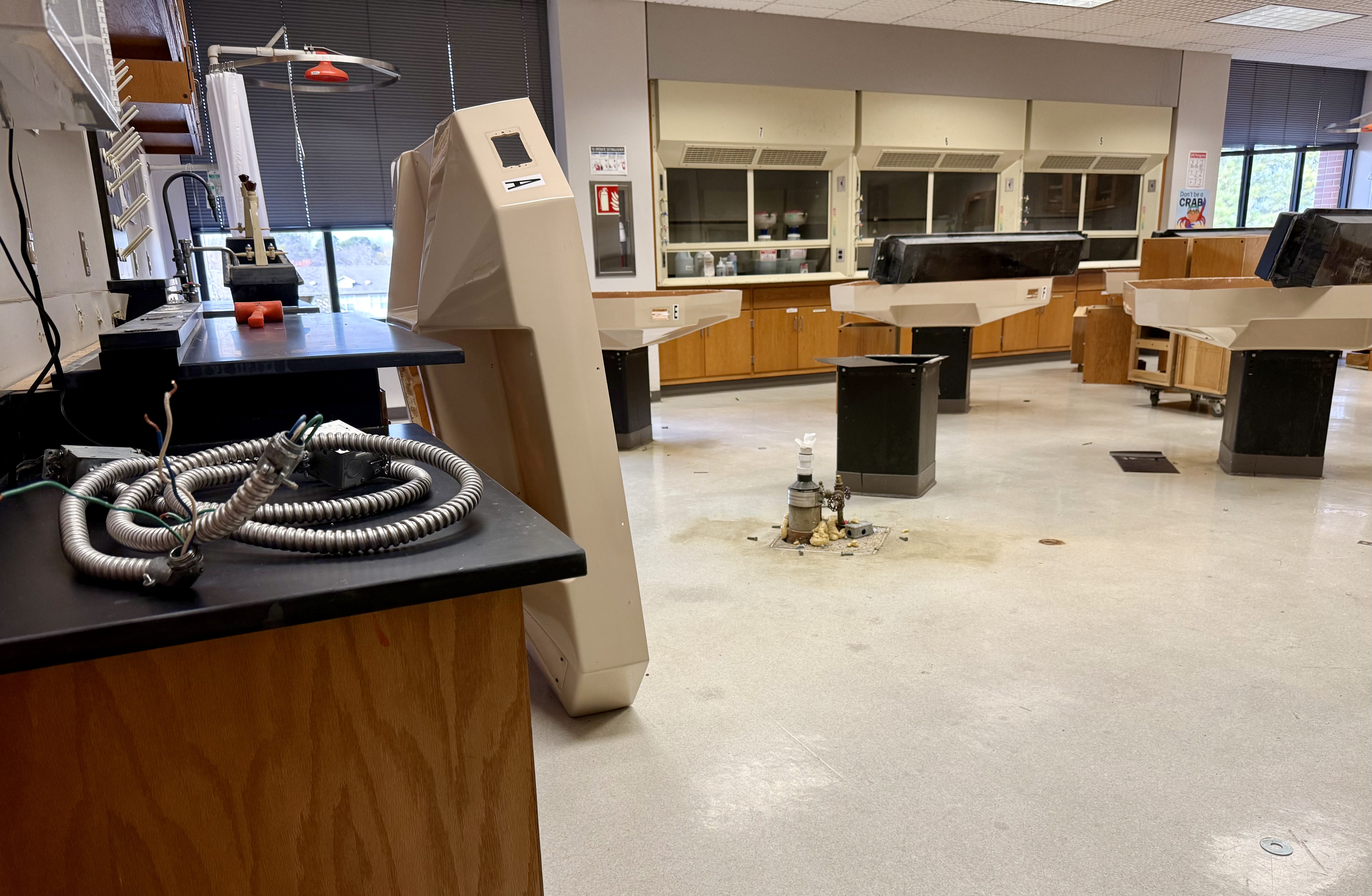 chemistry lab under construction with bench tops removed awaiting new ones