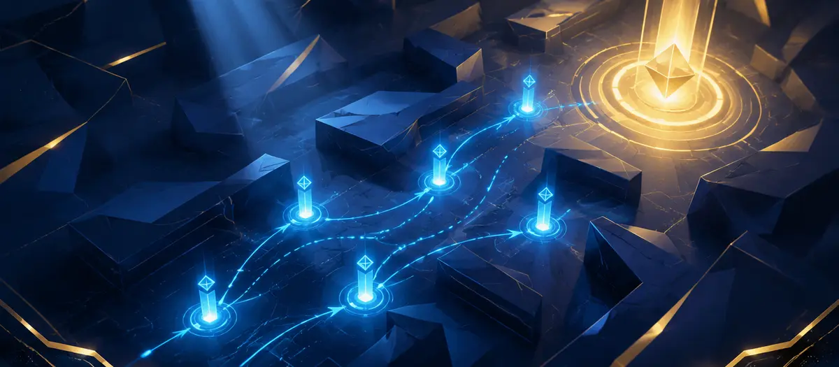 Five blue markers advancing toward a gold tactical objective