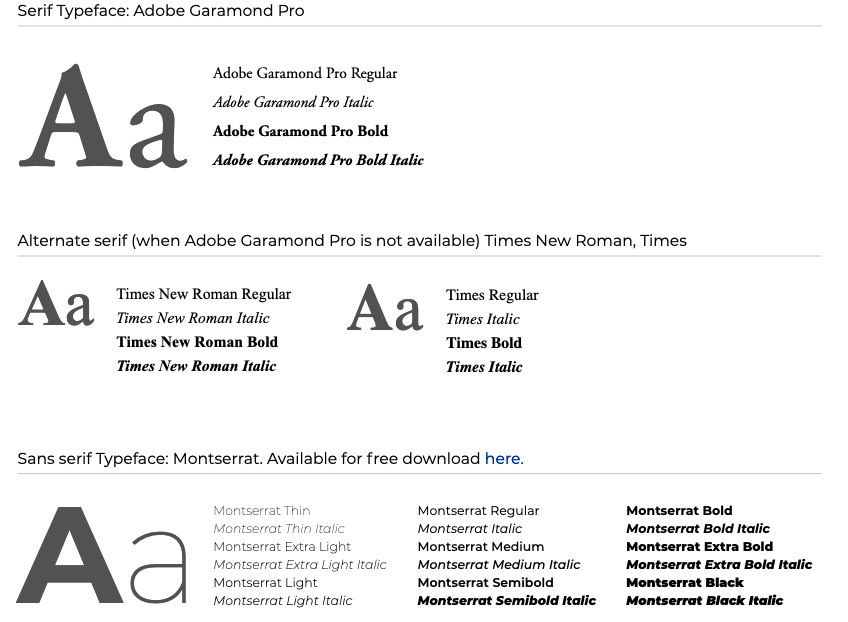 Adobe Garamond Pro is the primary serif typeface for UAFS