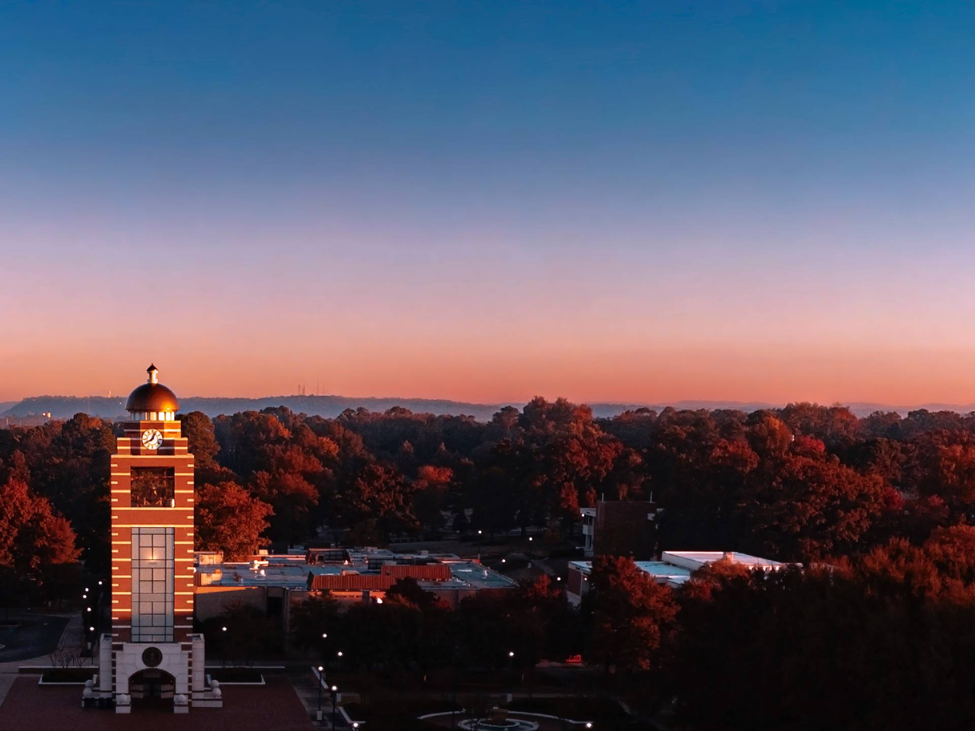 sunrise over the bell tower at UAFS