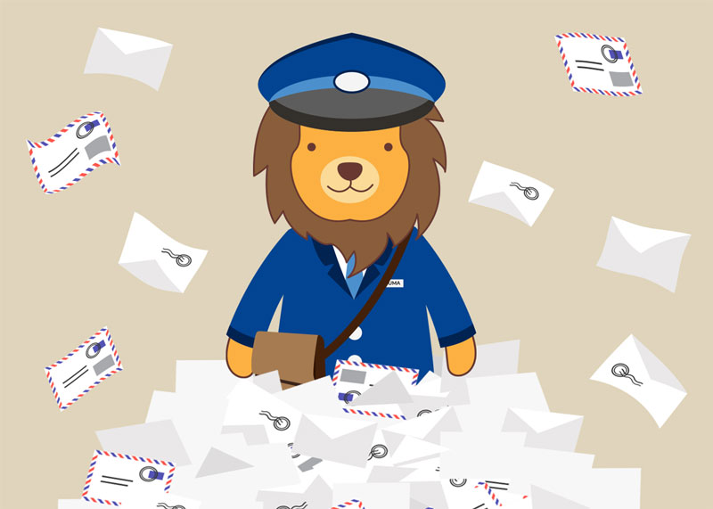 UAFS mascot, NUMA, dressed as a mail carrier