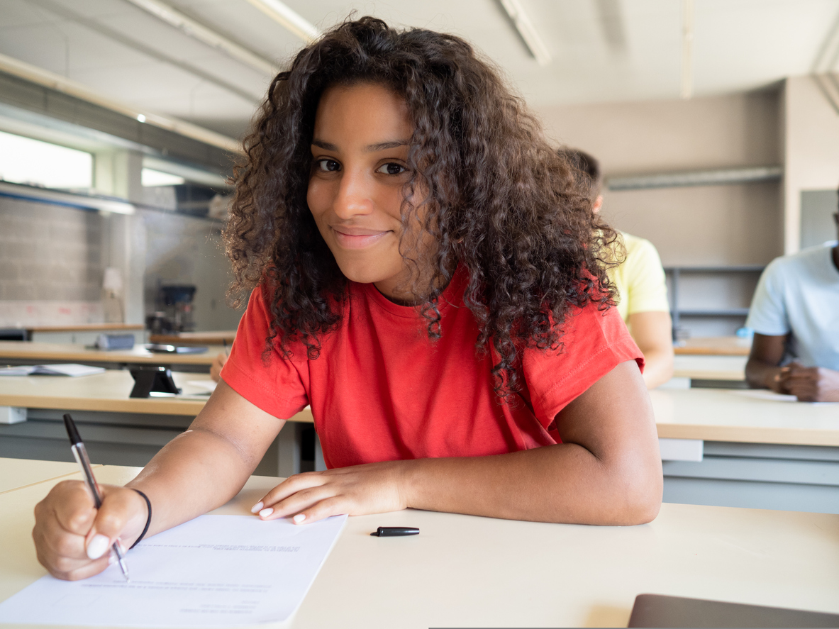 A female student prepares for a test