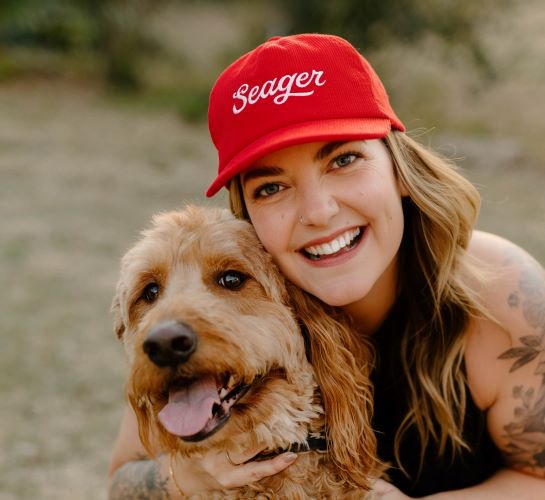 young woman and dog