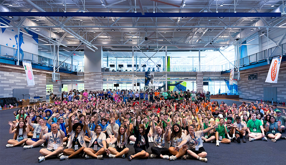 UAFS Chancellor, Dr. Terisa Riley, front-center, joins in welcoming students to Cub Camp.