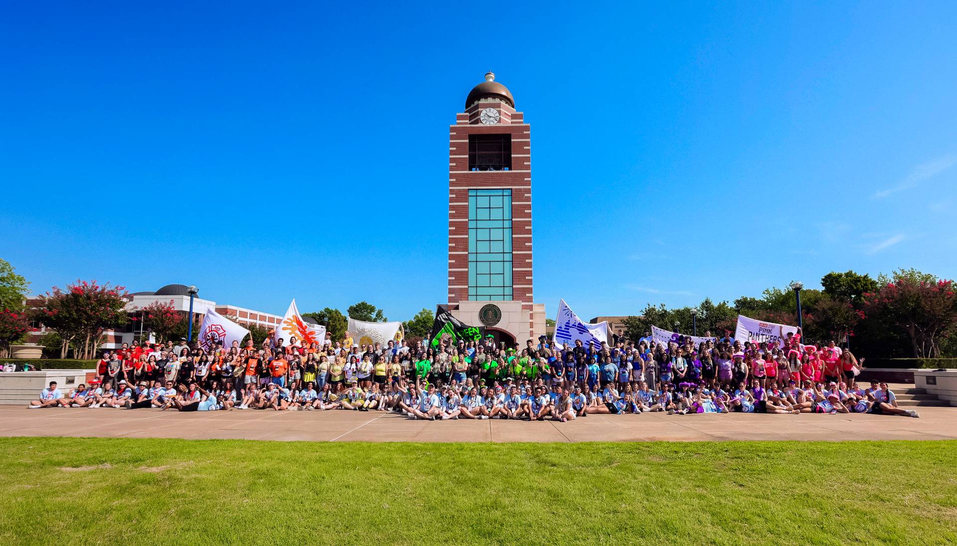 UAFS cub camp students gather under the bell tower