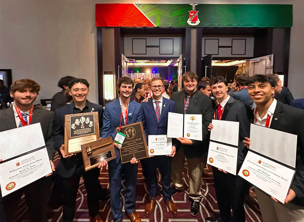 Members of the Kappa Sigma Fraternity chapter at UAFS, Omicron-Tau, show off their awards at the recent national leadership conference.
