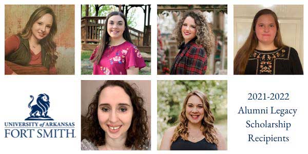 six alumni legacy scholarship winners are pictured. Text states: 2021-2022 Alumni Scholarship Recipients