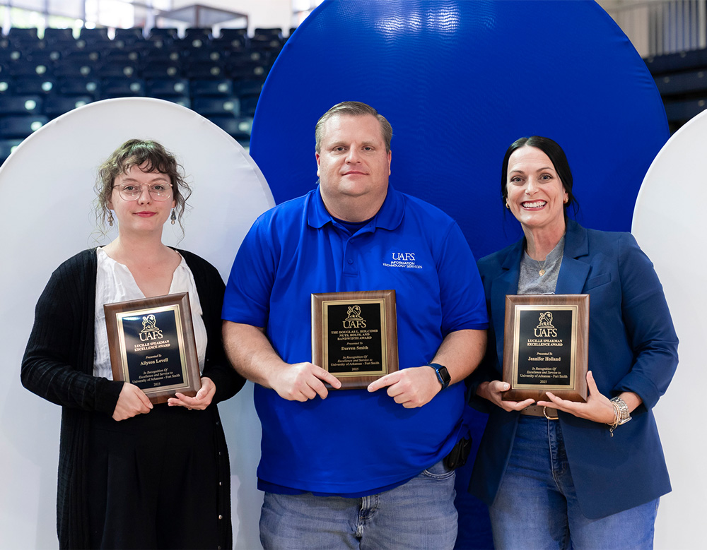 From left to right, Allyson Lovell, Darren Smith, and Jennifer Holland at the UAFS Faculty and Staff Awards.