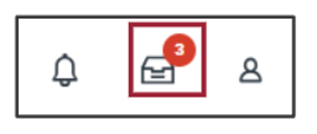 Three icons in a horizontal row. A bell icon is on the left. A folder icon in the middle. A person icon on the right.